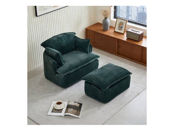 ANYSUN Sofa Cloud-Sofa-Sessel mit Hocker, umwandelbarer Sessel, Wohnzimmersofa aus kuschelweichem Kord-Stoff, für kleine Räume Wohnzimmer & Studentenwohnung