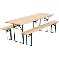 METRO PROFESSIONAL Bierzeltgarnitur 3-tlg., Kiefernholz/Stahl, 1 Biertisch 220 x 70 cm, 2 Bierbänke 220 x 25 cm, naturbraun/grün