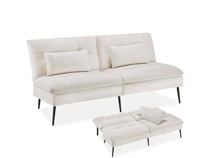 Schlafsofa Tokio, 3in1, 6-fach neigbare Rückenlehne - creme-weiß