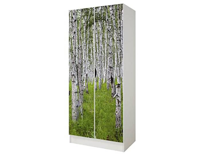 Leomark Roma Kleiderschrank 2-türig aus Holzwerkstoff, Birkenwald, Weiß Maße 70x42,5x161,5 cm, 3 Fächer, Hängebereich für Kleidung, verstellbare Scharniere, abriebfester UV-Druck, sicherer Griff