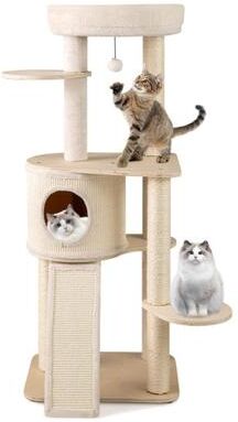 Costway 56 Inch Tall Cat Tree with 2 Sisal Scratching Posts and Ladder-NA
