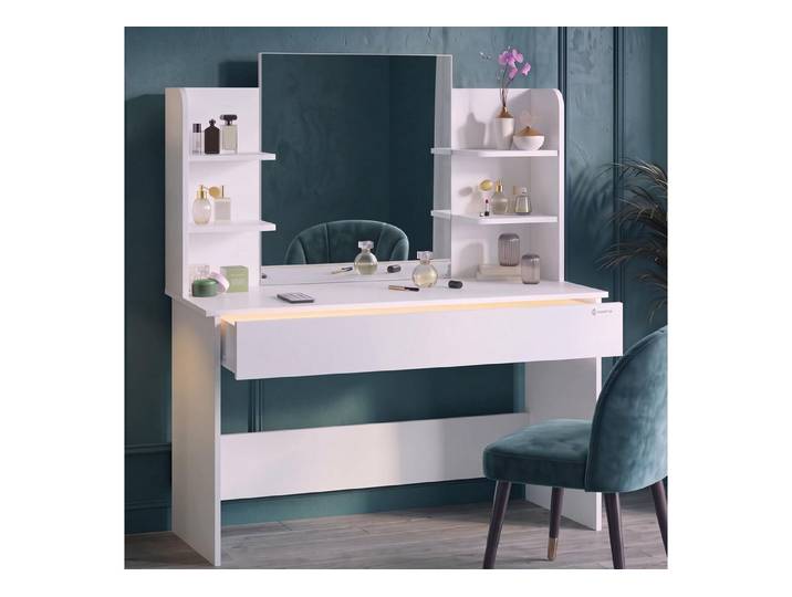 Casaria Schminktisch Lucia (1-St), mit Spiegel Schubladen Beleuchtung Schminkkommode 110x40cm Modern Weiß