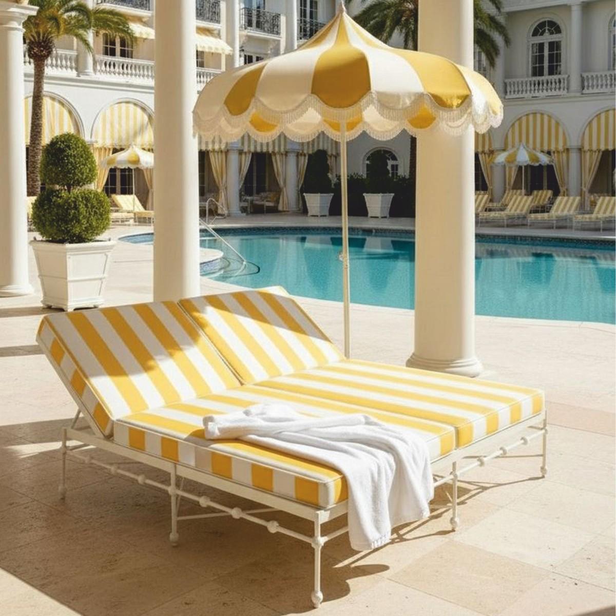 Casa Padrino Luxus Doppel Gartenliege Weiß / Gelb 160 x 190 cm - Hotel & Garten Möbel