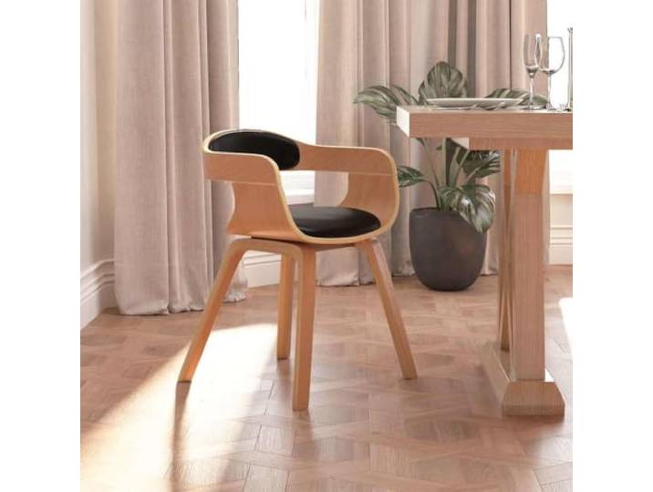 KTHLBRH Esszimmerstuhl Schwarz Kunstleder Bugholz Küchenstuhl Polsterung Schaumstoff, robuste Bugholzbeine, pflegeleicht, elegantes Design