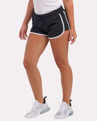 Boxercraft BW6402 Women's French Terry Shorts in Charcoal Heather/White size XS   70/30 cotton/polyester french terry