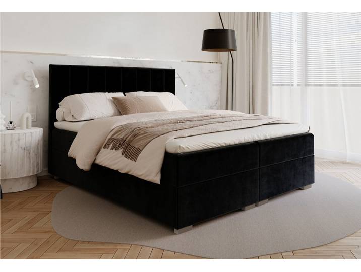 FDM Boxspringbett HEBRON Boxspring Komplettbett Polsterbett Federkernmatratze (verfügbar 140x200 160x200 180x200cm, Bettrahmen, Bett, mit großen gepolsterten Kopfteil, mit Bettkasten zum aufklappen)