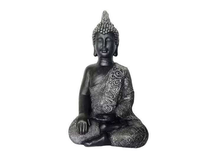 Relaxdays Statue de Bouddha Assis 45 cm\, Statue de Jardin Vintage\, résistante aux intempéries et au Gel\, Anthracite