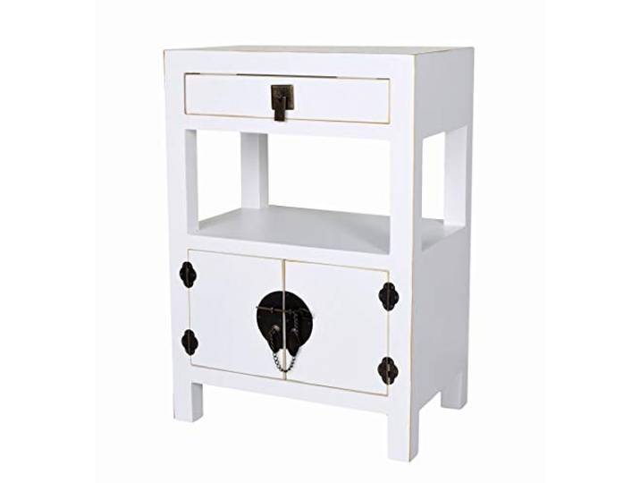 Chinesischer Nachtschrank Madame Wong Weiß – Authentischer Ming-Stil, 2 Türen & 1 Schublade, Holz/MDF, Antik Patinierte Metallbeschläge, mya020 Palazzo Exklusiv