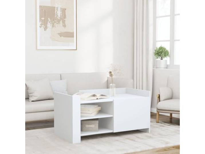 HEFZGDB Couchtisch Weiß 100x50x50 cm Holzwerkstoff mit praktischer Tür und reichlich Stauraum für Wohnzimmer Beistelltisch langlebig robust