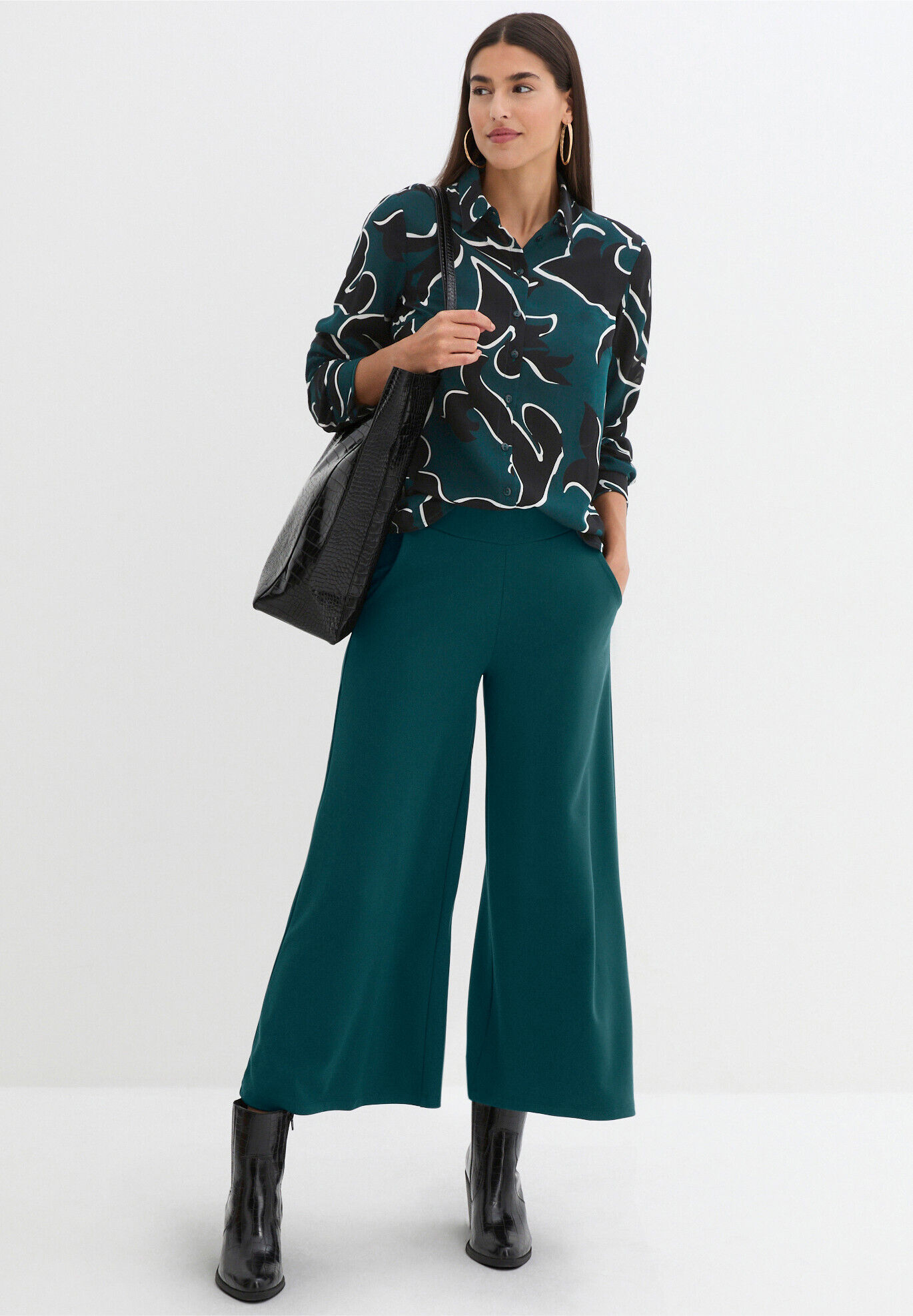 Culotte WITT "Jersey-Culotte Culotte in Jersey-Qualität mit Modal", Damen, Gr. 38, N-Gr, grün (petrol), Interlock, , Modisch, weit, Hosen Culotte