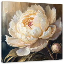 WANDBILD gemalte pfingstrose beige