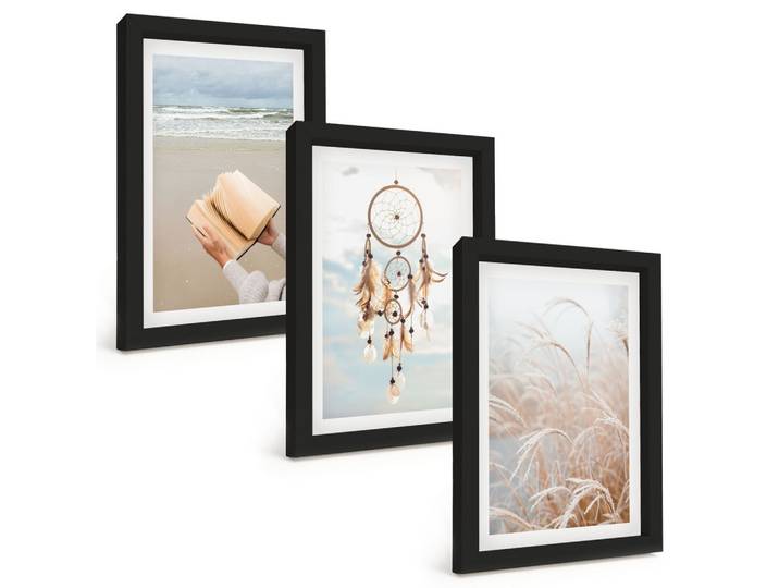 BILDER SET 3er Set - 20x30 cm Schwarzer Rahmen - Friedliche sommerliche Boho-Landschaften