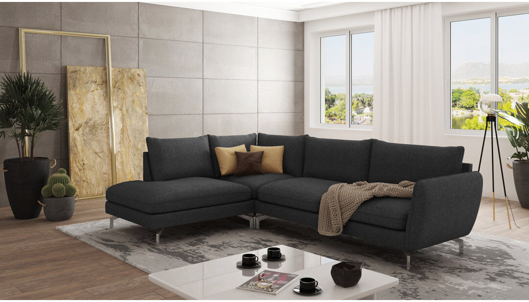 S-Style Furniture Modern L-Shape Corner Sofa with Silver Metal Legs Graphite 87cm H X 277cm W X 200cm D