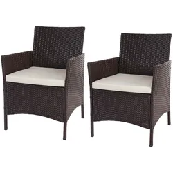 Décoshop26 - 2 braune Polyrattan-Gartenstühle mit cremefarbenen Kissen 04_0000470