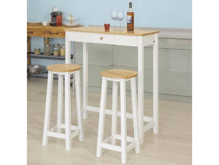 SoBuy FWT50-WN Set DE 1 Table + 2 Tabourets Table Mange-Debout Table Haute Cuisine Ensemble avec Repose-Pieds