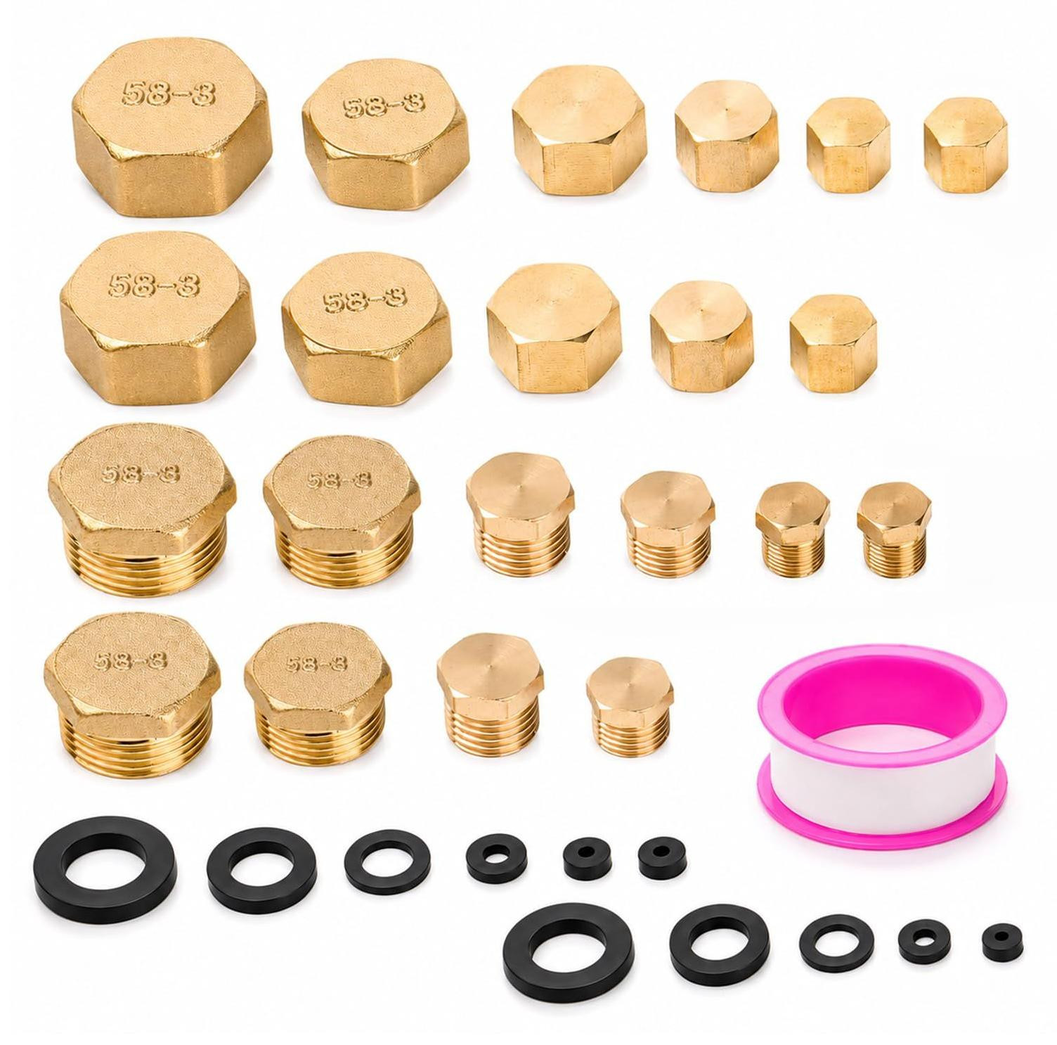 Selius 21-delige Messing Blindstoppen Set voor Waterleidingen 1/8-3/4 Inch