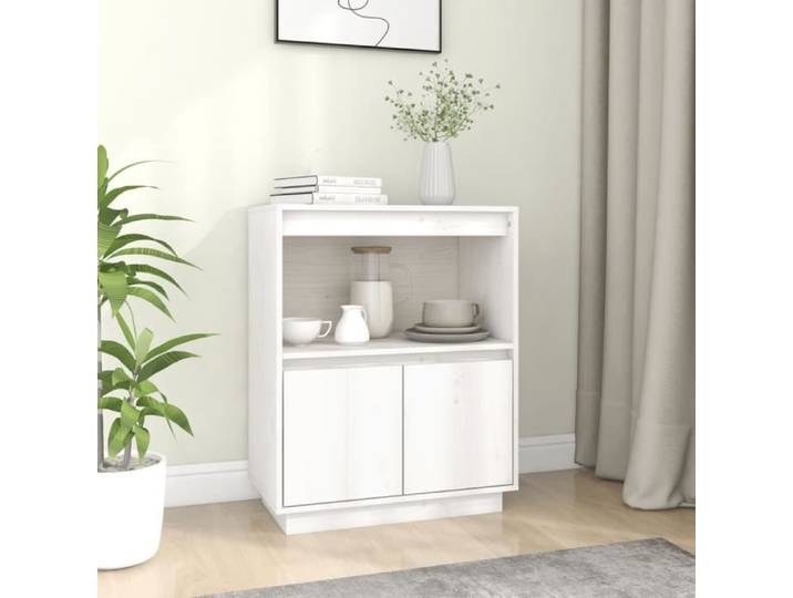 Buffet bas - FYDUN - YIN - Bois massif - Blanc - Laqué - 2 portes - 60x34x75 cm