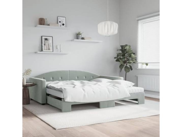 RJPLMFV 2-in-1-Tagesbett mit Ausziehbett und Matratze, 100 x 200 cm, Velours, Grau