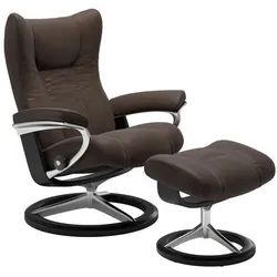 Stressless Sessel mit Hocker Wing Signature Leder Braun Batick Brown L (Large)