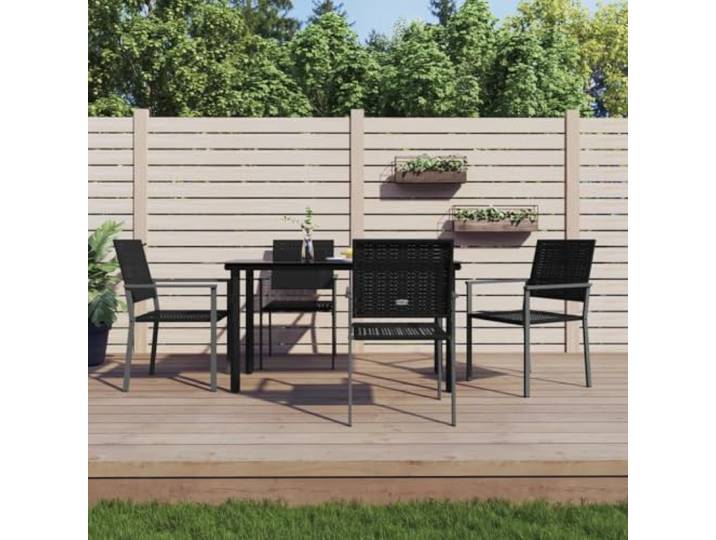 ZQQLVOO 5-TLG. Garten-Essgruppe Poly Rattan Stahl Wetterfest, Hartglas Tischplatte, Armlehnen, pflegeleicht, max. 110 kg pro Sitzplatz