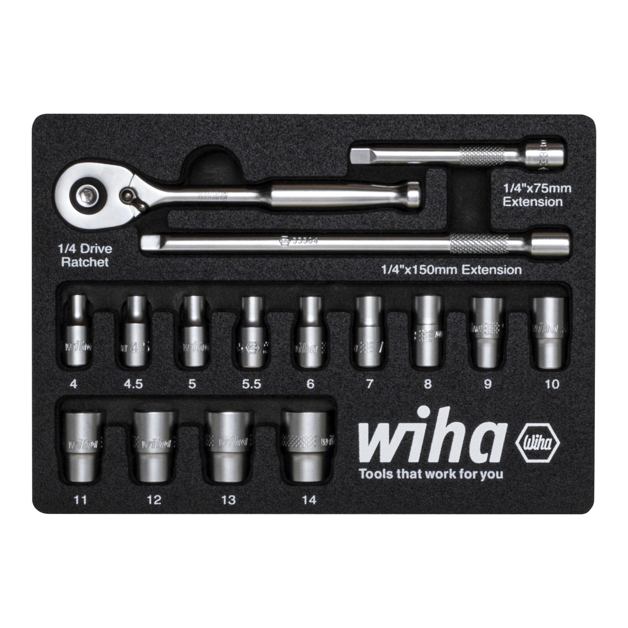 Ratschenschlüssel Set 1/4" 16-tlg. in Schaumeinlage (44683) ; Wiha)