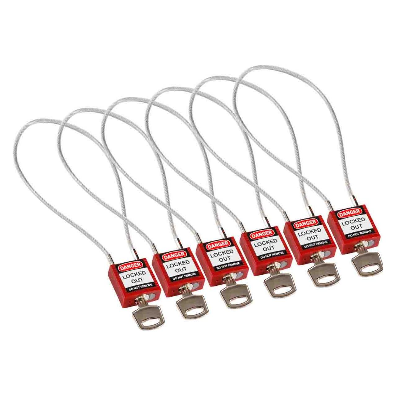 Brady kompaktes Sicherheitsschloss Nylon mit Kabelbügel, Rot, 400mm Kabellänge, 4,7mm PVC-beschich (146132)