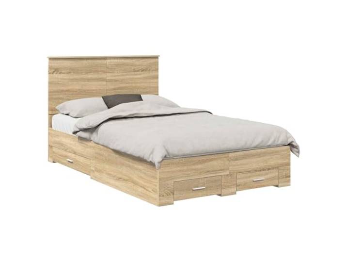 PUGYNBK Bettrahmen Sonoma Eiche 120 x 200 cm Langlebiges Holz, geräumige Schubladen, fester Lattenrost, modernes Design für Schlafzimmer