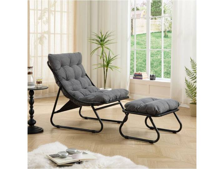 Fauteuil Relax Gris 1 Place Lounge Moderne FloraGrace Salon Chambre Exterieur Avec Repose-Pieds 65x78x86cm