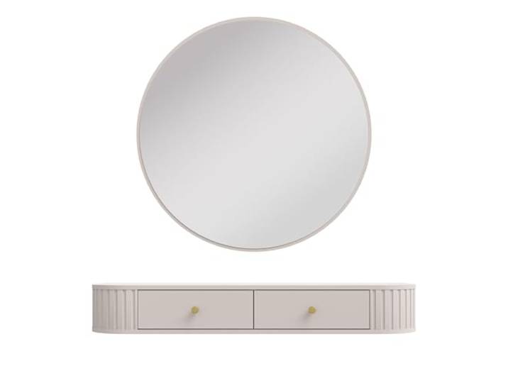 AXLIVING Schminktisch Halay 100 cm Beige, Spiegel, 2 Schubladen 2 Schubladen für Stauraum. Sandbeige mit goldenen Akzenten. Breite: 123,0 cm. Hochwertige MDF- und HDF-Platten.