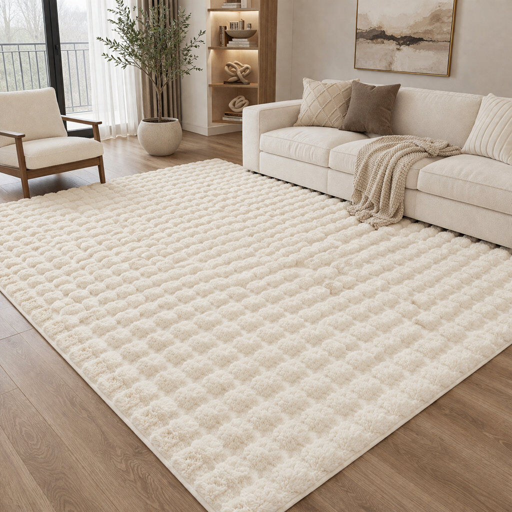 Norden Home Geometric Shapes Machine Tufted Shag Area Rug Beige 200x290cm