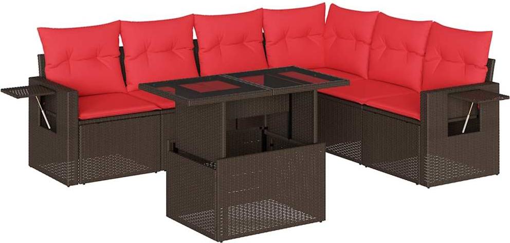7-teiliges Gartensofa-Set mit Kissen, braun, Polyrattan
