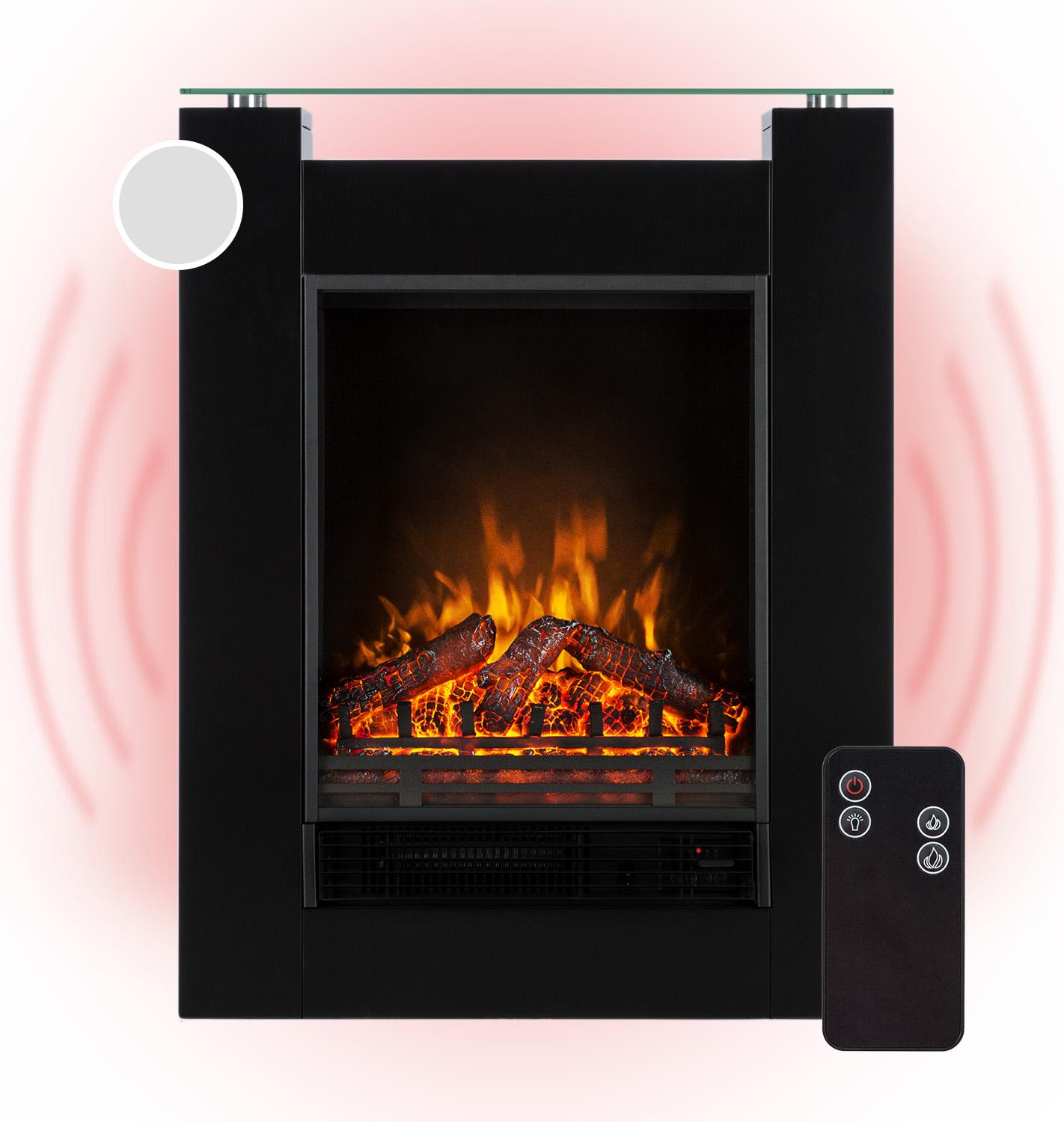 Klarstein Elektrokamin, Elektro Heizungen für Wohnzimmer & Innenräume, Elektrischer Kamin mit LED Flammen, Freistehender Kamin, Heizlüfter mit Timer, Einstellbarer Thermostat, Heizung 1800 W