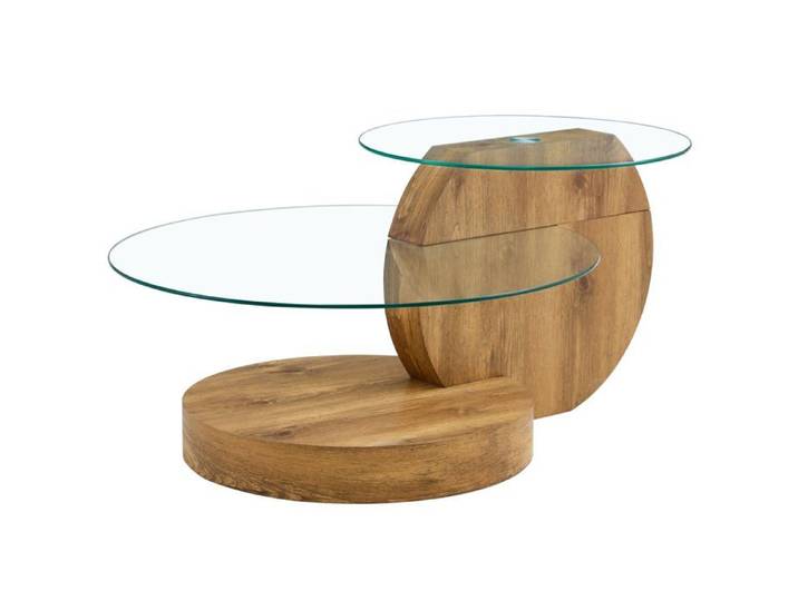 Logidon Table basse moderne en verre Texture bois Design multicouche MDF 90x70cm