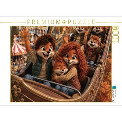 CALVENDO Puzzle Kleine Fuchsfamilie auf großer Schaukel | 1000 Teile Lege-Größe 64x48cm Foto-Puzzle für glückliche Stunden
