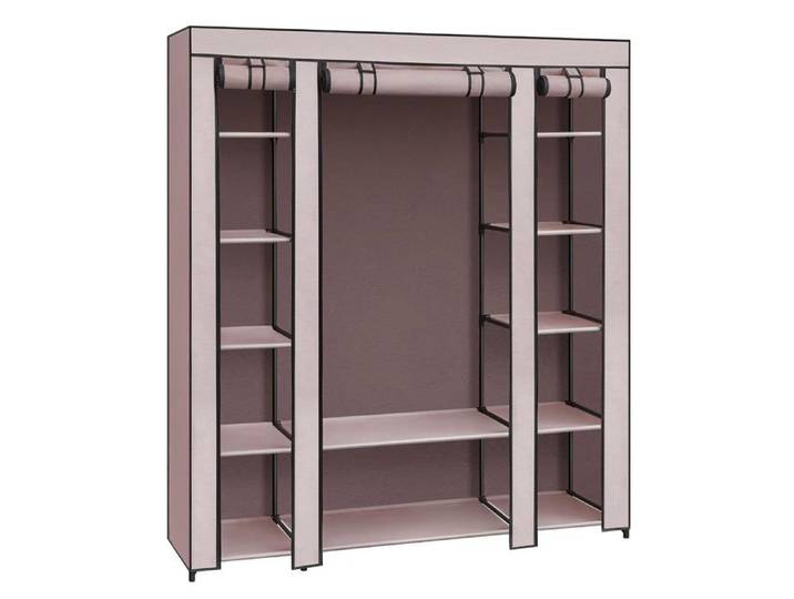 Armoire en Tissu Rose Poudré Penderie Cadre Métal Placard Chambre 150 x 45 x 175 cm
