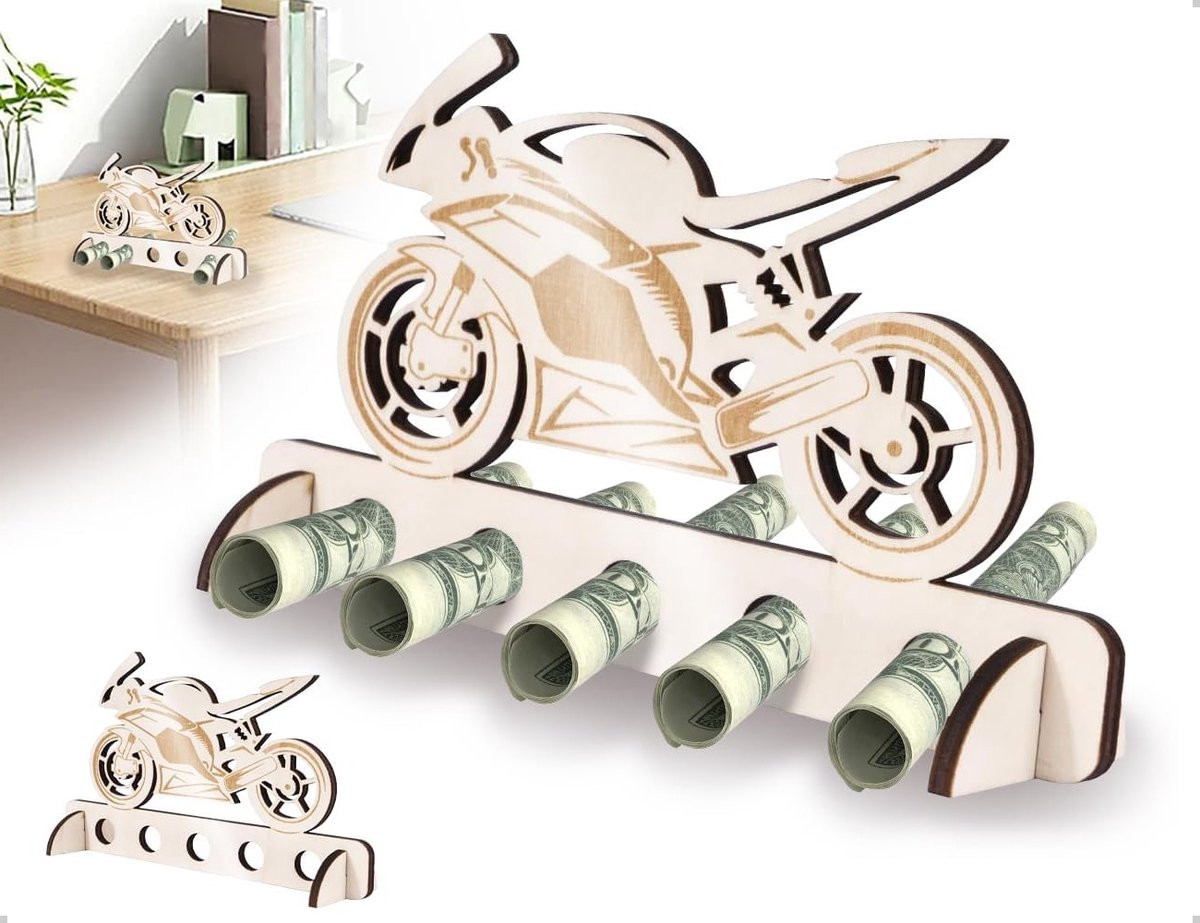 Creatieve houten motorfiets decoratie en spaarpot voor motorrijders