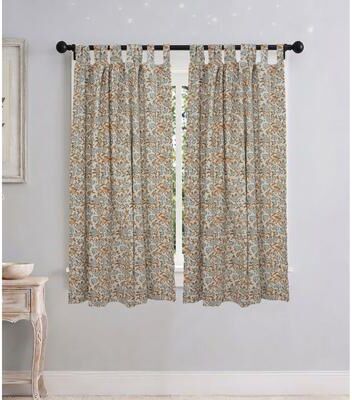 Fabdivine Vintage Floral Block Print Tab Top Curtain, Handmade Window Drape for Boho Home Décor, Mrignayani
