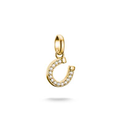 Charm-Einhänger THOMAS SABO "Charm Hufeisen-Design vergoldet - Connect", gold (gelbgoldfarben, kristallweiß, kristallweiß), Charms, Damen, Silber 925 (recycelt), mit Zirkonia (synth.)