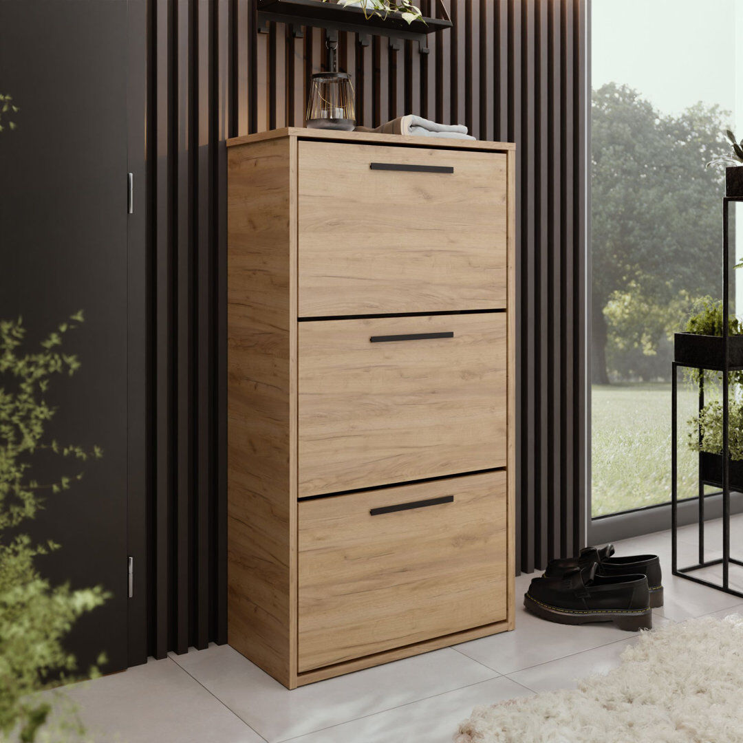 Brayden Studio 15 Pair Shoe Storage Cabinet Shoe cabinet ASPER golden craft oak 15