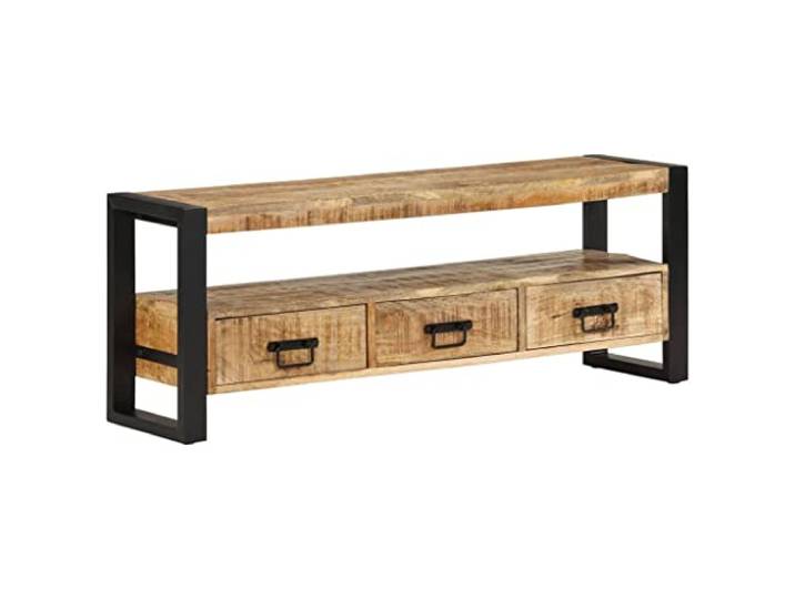 LKJephalotrope TV-Schrank 120x30x45 cm Massivholz Mango Lowboard Rustikales Lowboard aus echtem Mangoholz mit 3 Schubladen und Metallbeinen für Wohnzimmer oder Flur.