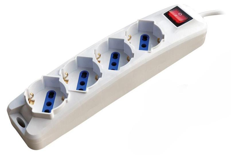 Alcapower stekkerdoos met 4 Schuko/Bipasso stopcontacten, 1,5 meter kabel, verlichte schakelaar, wit