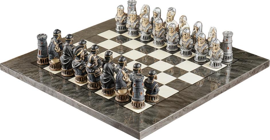s Italfama Schachset: Sammlung von Skelett-Büsten mit grauem Erable-Buche-Schachbrett