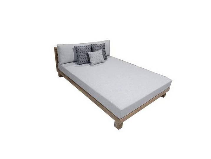 Amatio Loungebett, Hellgrau, Holz, Textil, Teakholz, massiv, einzeln stellbar, 140x68x200 cm, UV-beständig, wetterbeständig, Gartenmöbel, Loungemöbel, Outdoor-Sofas