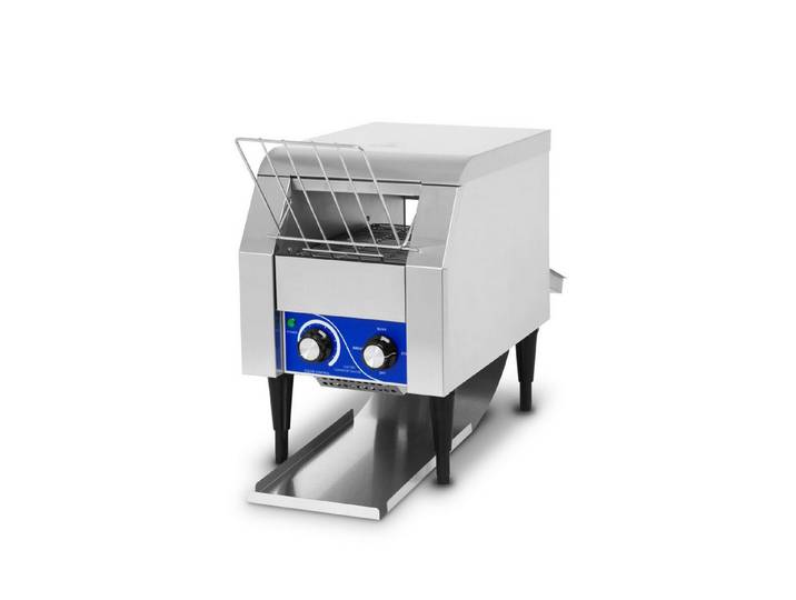 vertes Toaster mit Laufband aus Edelstahl 230V Gastro Profi für Toast und Burger Buns, 1340 W, Zugabefach 2 Ausgabefächer 7 Geschwindigkeitsstufen 2 Modi