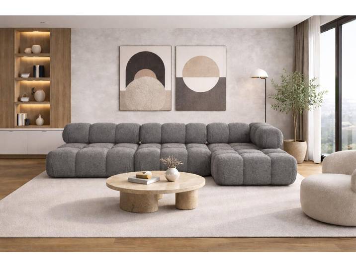 Kaiser Möbel Ecksofa Modulare L-Form, Bouclé-Stoff Abriamo, Dunkelgrau, Rechts, Selia