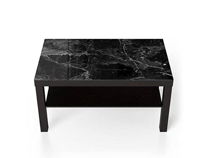 DEQORI Glastisch schwarz groß 90x50 cm Motiv Marmorplatte nah ausgefallener Beistelltisch aus Glas Hochglanz Couchtisch fürs Wohnzimmer moderner Couch Tisch mit Design