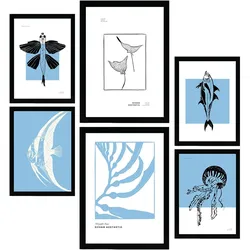 POSTER Set Mit 6 In Schwarzer Tinte Seltener Fisch A3 & A4 Rahmenlos