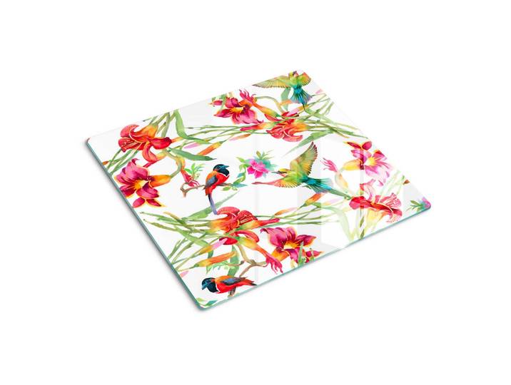 Tulup Glasplatte 60x52 cm Exotische Vögel, Rot, Weiß, Glas, 60x0.4x52 cm, Küchen, Küchenelektrogeräte, Herde, Herdabdeckplatten