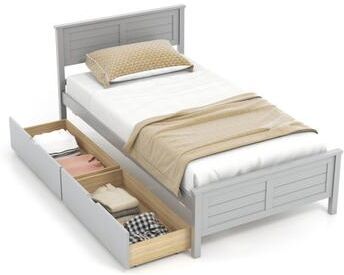 Costway Twin Size Bed Frame with Storage Drawers-Gray