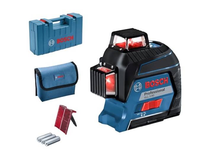 Bosch Professional Niveau Laser Lignes GLL 3-80 (laser rouge\, pour l'intérieur\, portée : jusqu’à 30 m\, 4 piles AA\, dans coffret de transport)